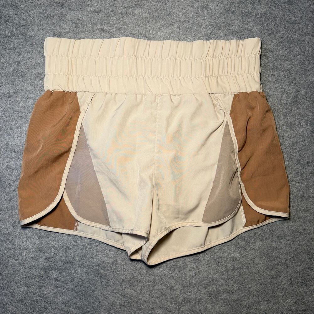 New In Women Running Shorts M Color Block Beige Brown